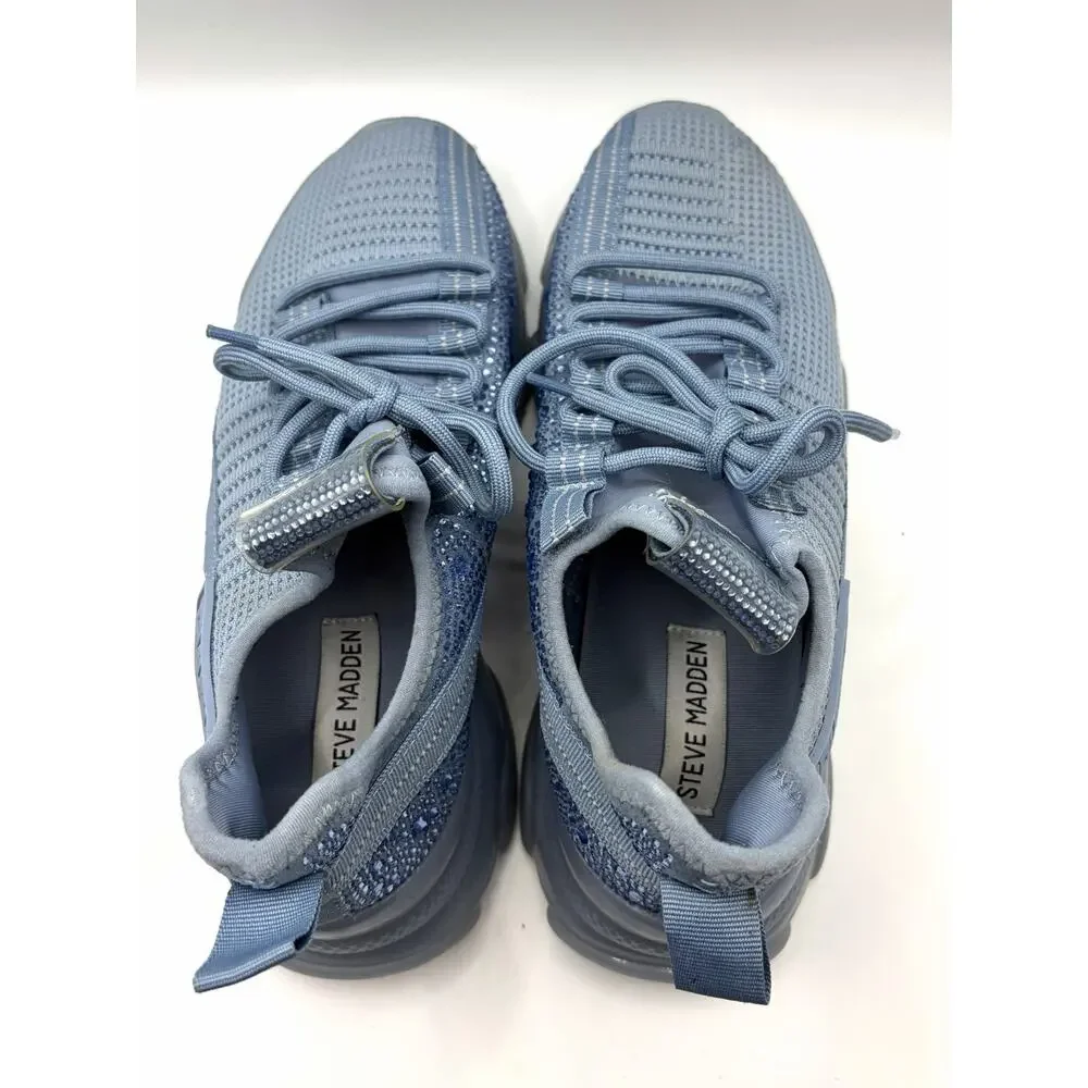 Steve Madden Maxima Blue Rhinestone Knit Sneakers Women’s 8.5 Chunky Trainer - Picture 7 of 11